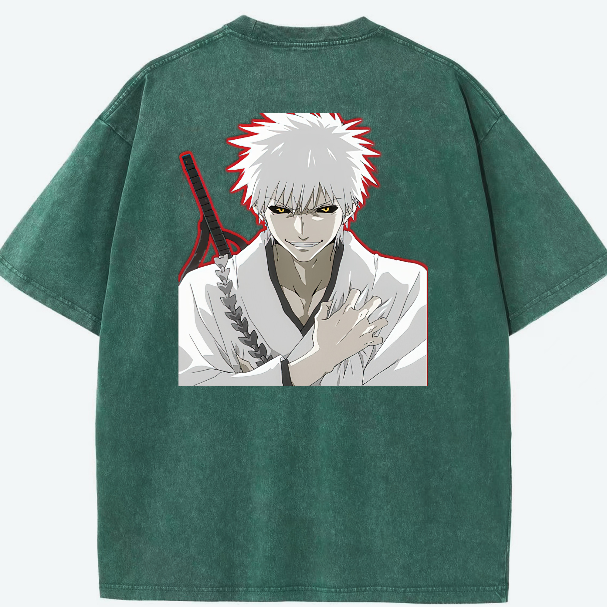 （画像用） ブリーチ 黒崎一護（くろさき いちご）BLEACH Kurosaki Ichigo 綿100% ヴィンテージ風 半袖Tシャツ（背面プリント）